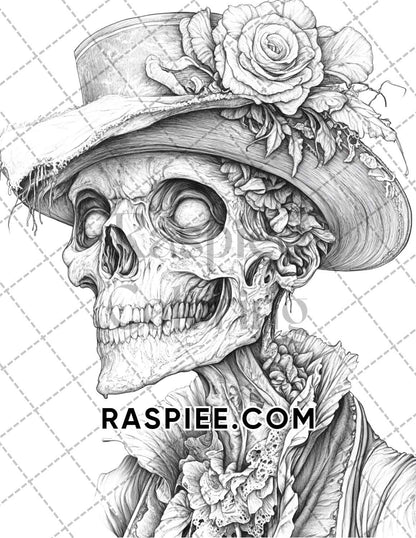 Victorian Zombies Halloween Adult Coloring Pages Printable PDF