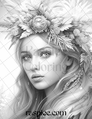 50 Winter Fairy Grayscale Coloring Pages Printable for Adults, PDF Fil ...