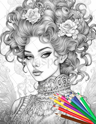 43 Beautiful Victorian Women Grayscale Coloring Pages Printable for Ad ...