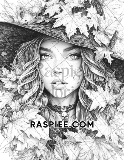 Enchanted Witches Adult Coloring Pages Printable PDF Instant Download - RASPIEE