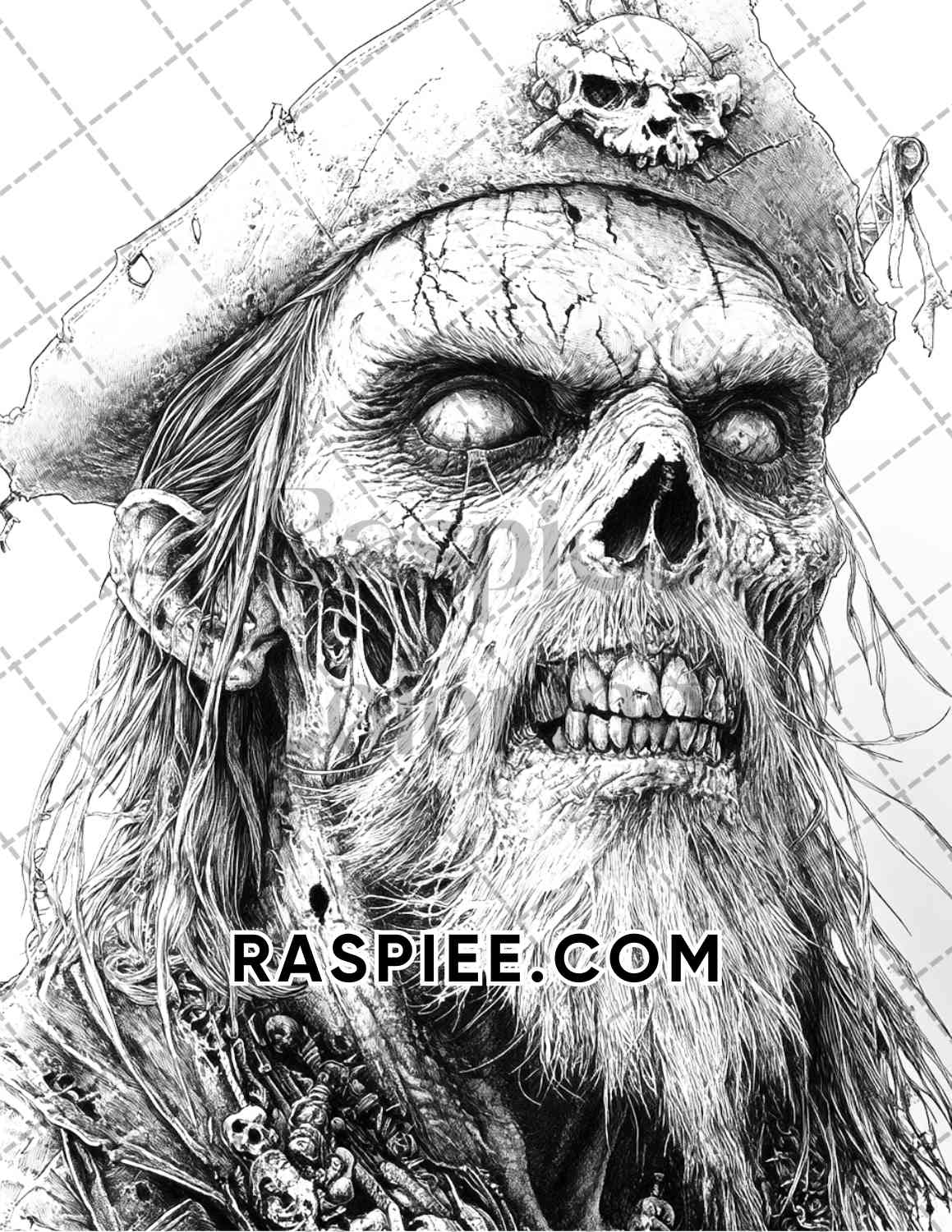 Zombie Pirates Halloween Adult Coloring Pages Printable PDF Instant Download