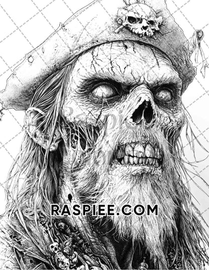 Zombie Pirates Halloween Adult Coloring Pages Printable PDF Instant Download