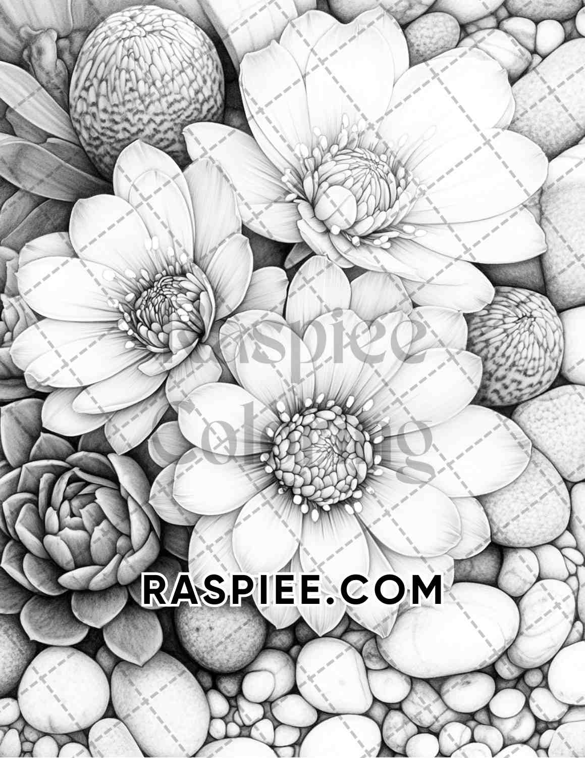 Succulent Blossoms Adult Coloring Pages Printable PDF Instant Download