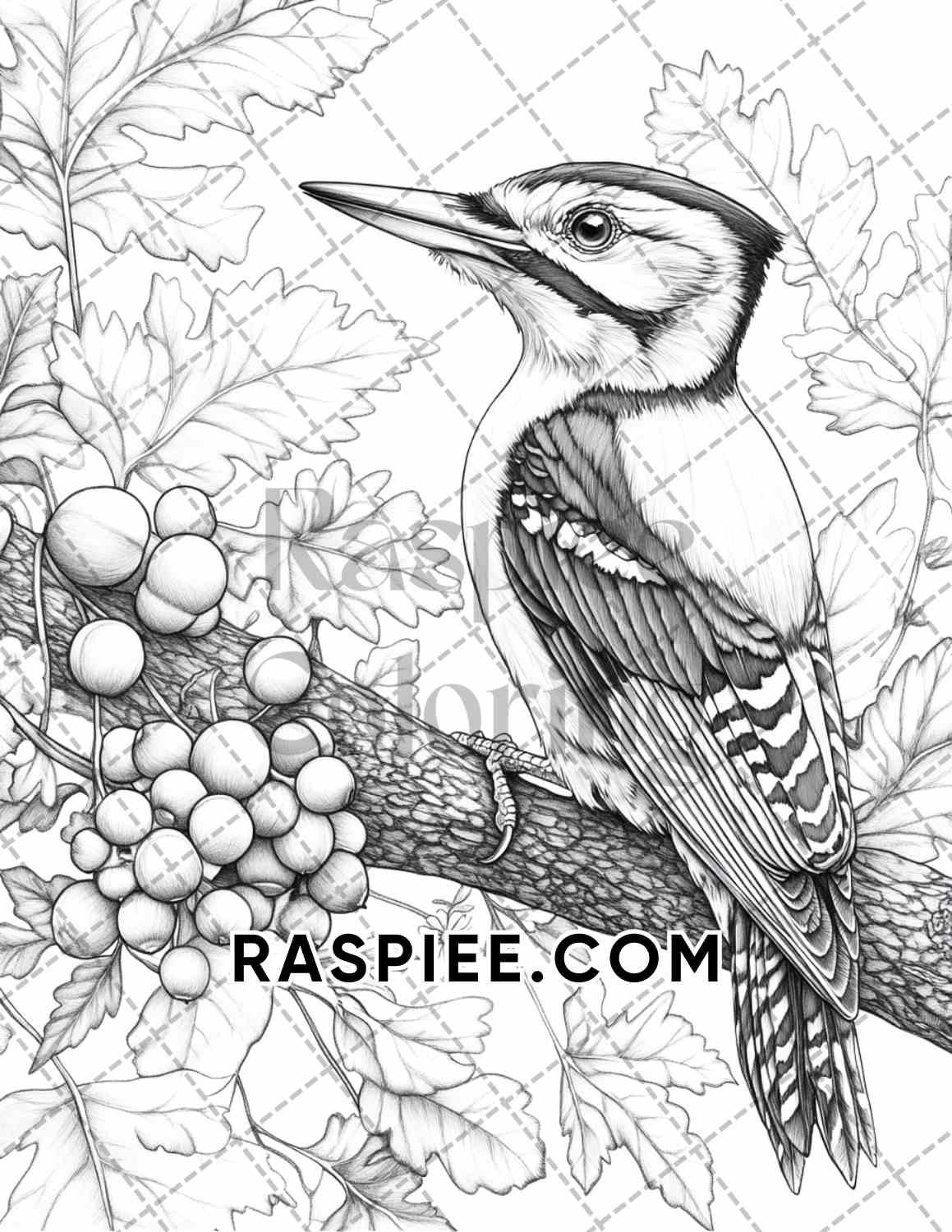 Flowers and Birds Adult Coloring Pages Printable PDF Instant Download - RASPIEE