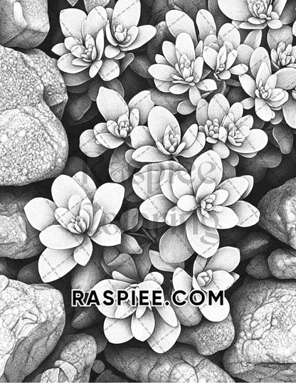 Succulent Blossoms Adult Coloring Pages Printable PDF Instant Download