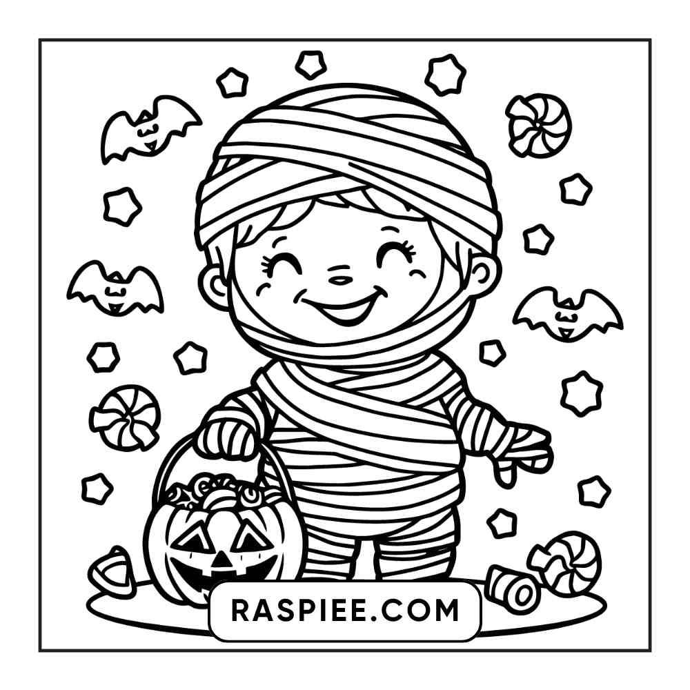 100 Bold and Easy Cute Halloween Coloring Pages Printable PDF Instant Download - RASPIEE