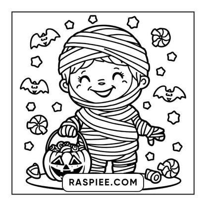 100 Bold and Easy Cute Halloween Coloring Pages Printable PDF Instant Download - RASPIEE