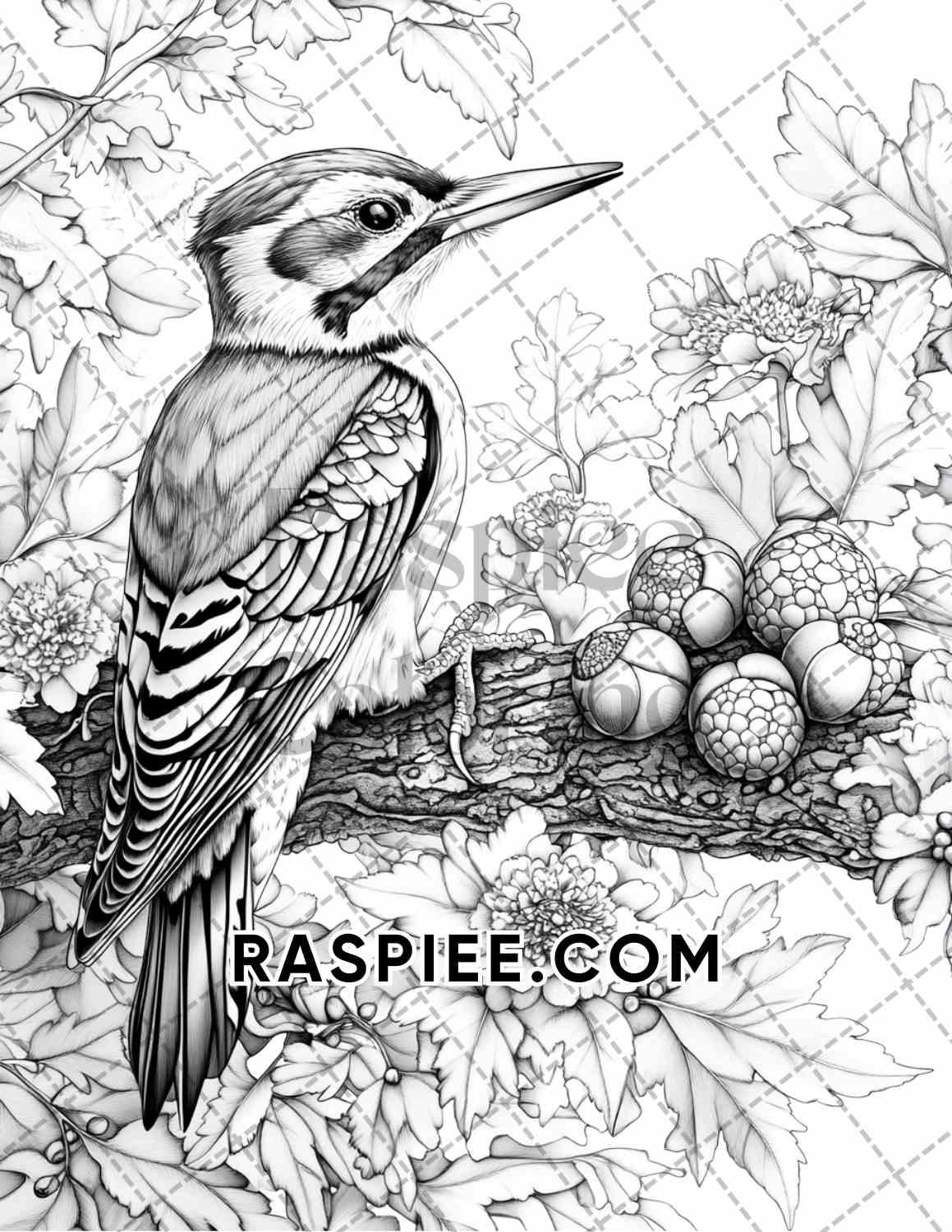 Flowers and Birds Adult Coloring Pages Printable PDF Instant Download - RASPIEE