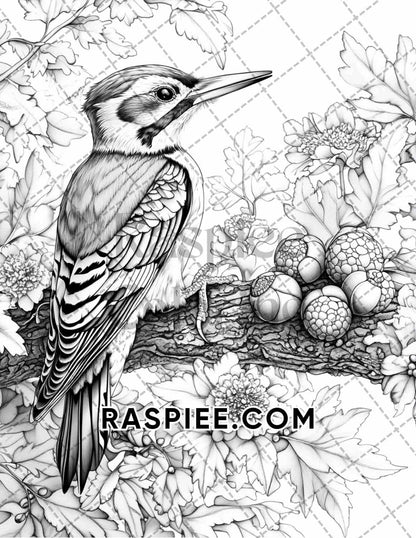 Flowers and Birds Adult Coloring Pages Printable PDF Instant Download - RASPIEE