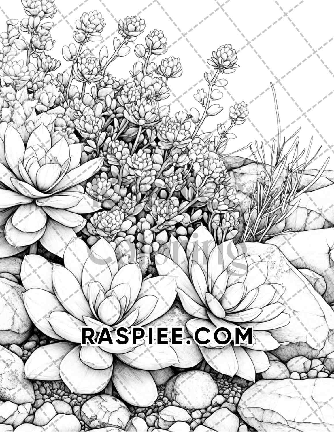 printable succulent coloring page Succulent Blossoms Adult Coloring Pages Printable PDF Instant Download – RASPIEE