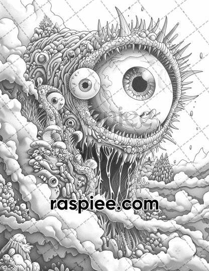 adult coloring pages, adult coloring sheets, adult coloring book pdf, adult coloring book printable, grayscale coloring pages, grayscale coloring books, grayscale illustration, surreal creatures adult coloring pages, surreal creatures coloring book