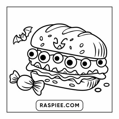 100 Bold Easy Spooky Food & Drinks Coloring Pages Printable PDF Instant Download - RASPIEE