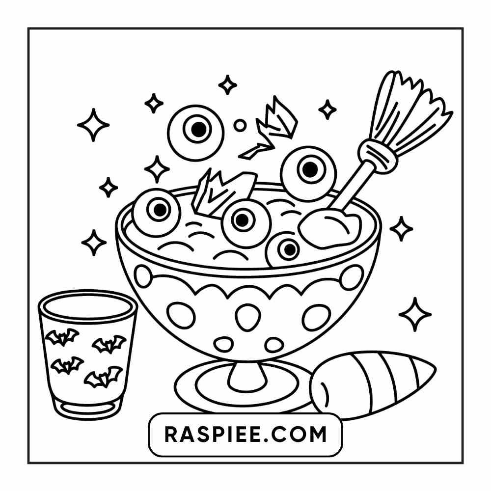 100 Bold Easy Spooky Food & Drinks Coloring Pages Printable PDF Instant Download - RASPIEE