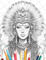 35 Ancient Egyptian Queens Coloring Book Printable for Adults, Graysca