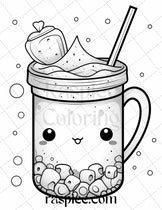 50 Cute Kawaii Boba Tea Grayscale Coloring Pages for Adults and Kids ...