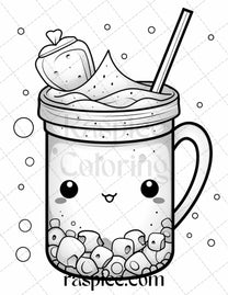 50 Cute Kawaii Boba Tea Grayscale Coloring Pages for Adults and Kids ...