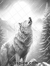 50 Winter Wolf Grayscale Coloring Pages for Adults, Printable PDF Inst ...