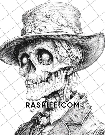 Victorian Zombies Halloween Adult Coloring Pages Printable PDF