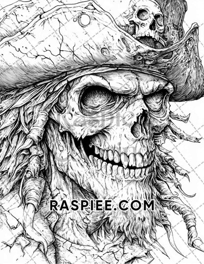 Zombie Pirates Halloween Adult Coloring Pages Printable PDF Instant Download