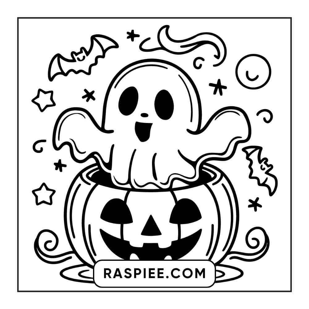 100 Bold and Easy Cute Halloween Coloring Pages Printable PDF Instant Download - RASPIEE