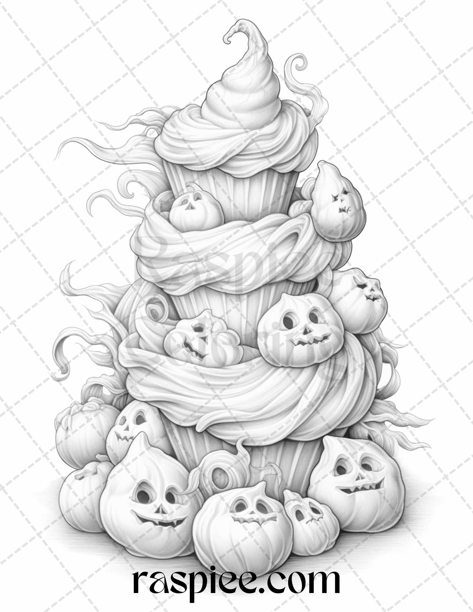 Halloween Spooky Desserts Grayscale Coloring Pages, Printable Adult Coloring Sheets, Ghostly Coloring Patterns, Relaxing Stress Relief Coloring Book, Spooky Desserts Creative Coloring