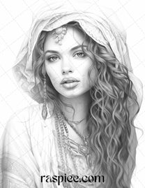 40 Beautiful Gypsy Girls Grayscale Coloring Pages Printable For Adults 