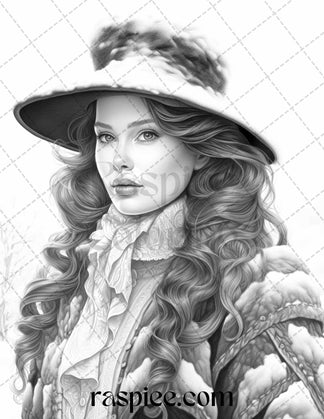 60 Victorian Winter Portrait Grayscale Coloring Pages Printable for Ad ...