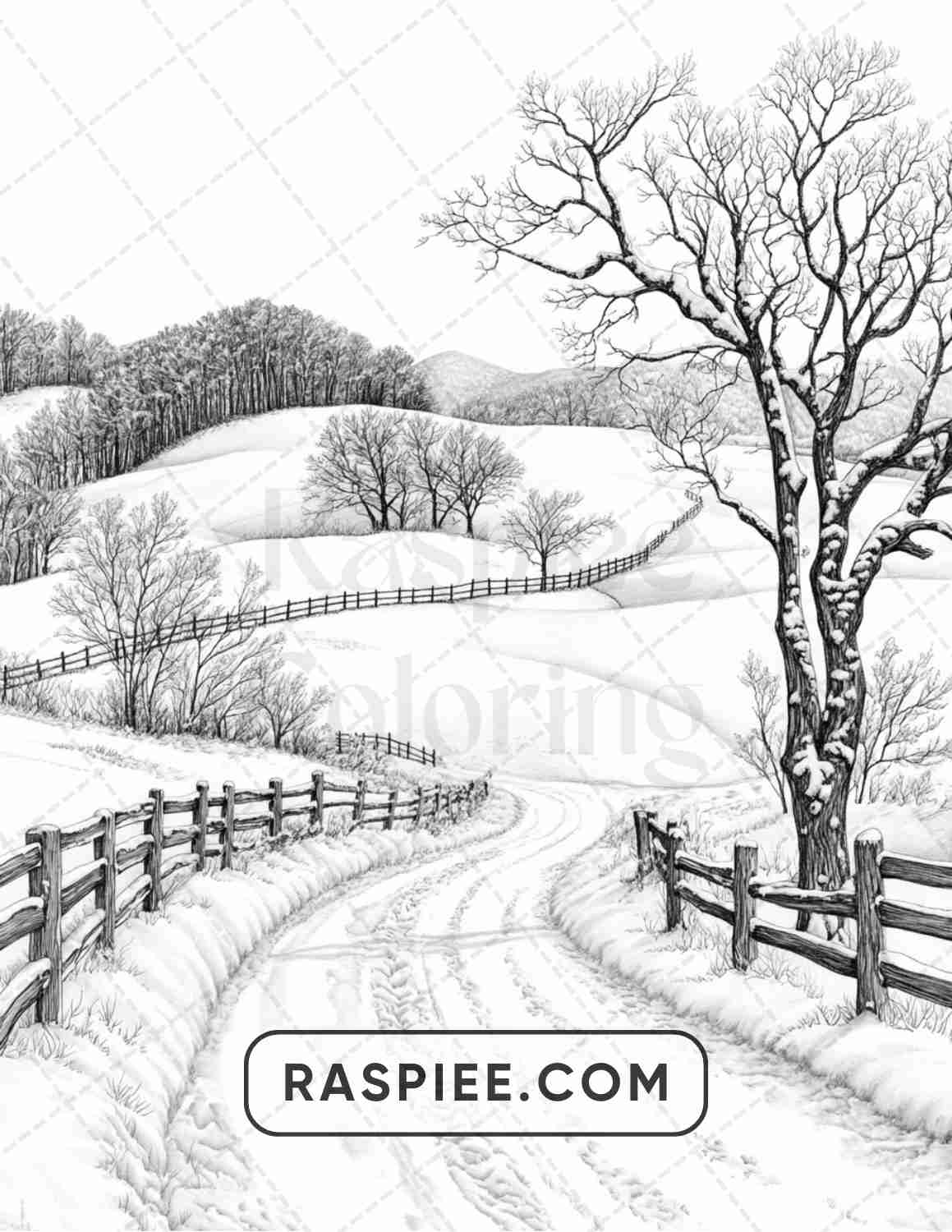 82 Winter Landscapes Adult Coloring Pages - RASPIEE