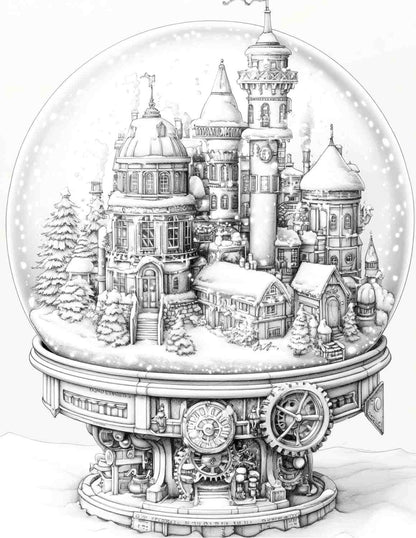 Steampunk Christmas Adult Coloring Pages Printable PDF Instant Download