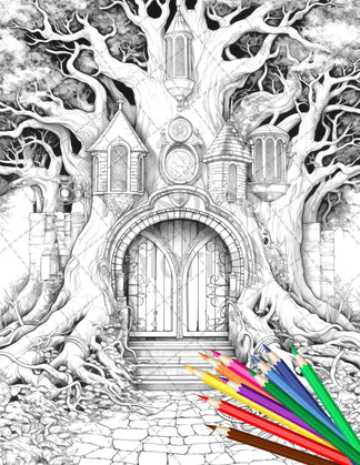 40 Magical Forest Gates Grayscale Coloring Pages Printable for Adults ...