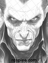 50 Count Dracula Grayscale Coloring Pages Printable for Adults, PDF Fi