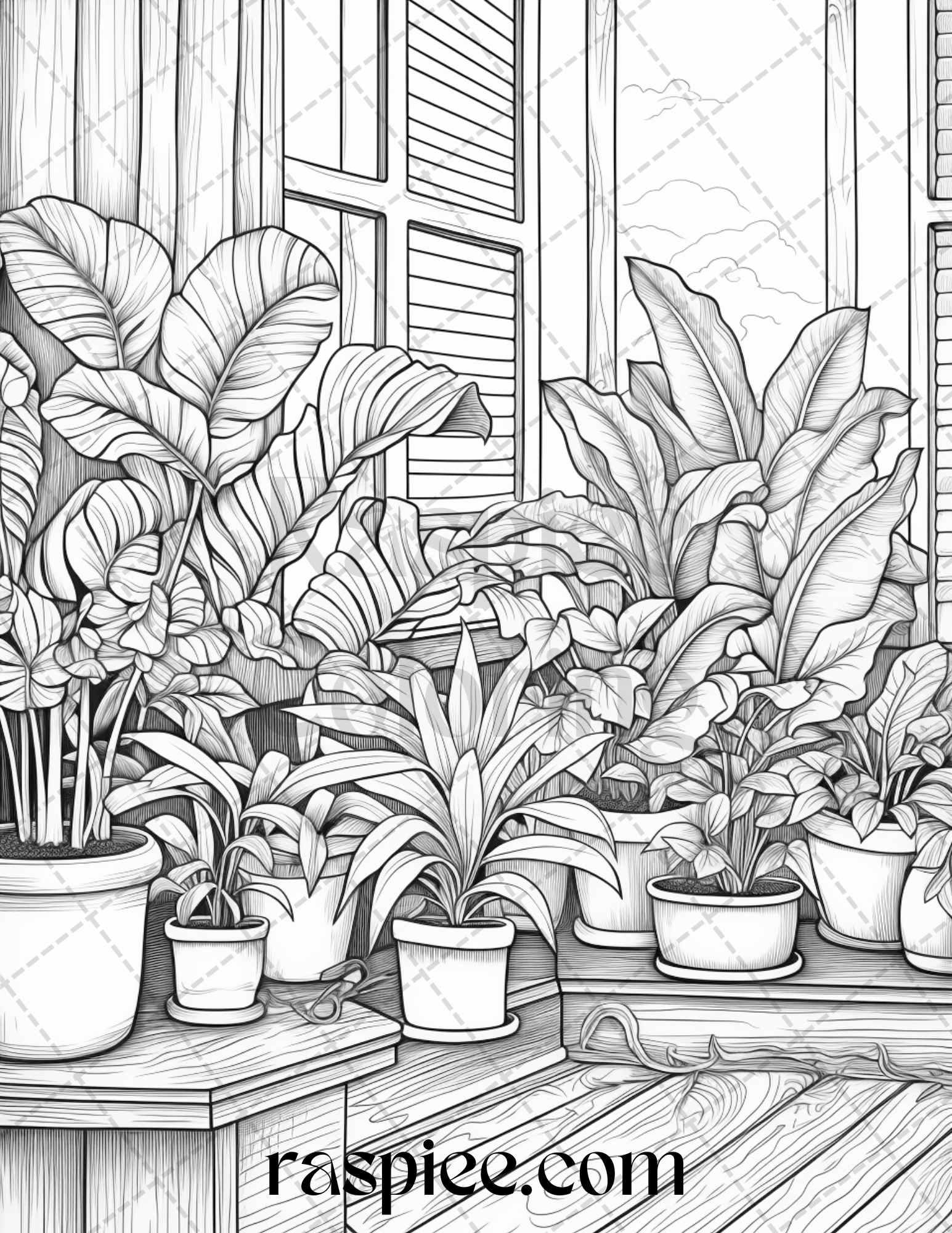 house plant coloring pages 40 Window Plants Grayscale Coloring Pages Printable for Adults, PDF Fi – RASPIEE