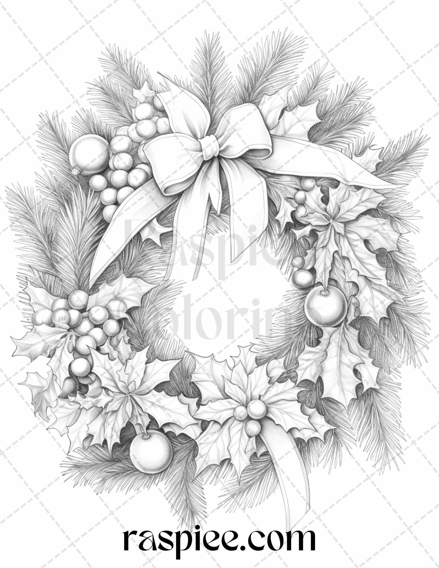 Christmas Wreath Coloring Page, Grayscale Adult Coloring Printable, Holiday DIY Art, Festive Xmas Decorations, Printable Winter Activities, Stress-Relief Coloring Sheet, Intricate Holiday Designs, Digital Downloadable Prints, Creative Relaxation Coloring, Christmas Coloring Ideas