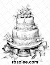 45 Christmas Cakes Grayscale Coloring Pages for Adults, Printable PDF ...