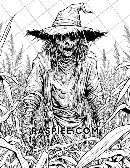 Horror Scarecrow Halloween Adult Coloring Pages Printable PDF Instant Download