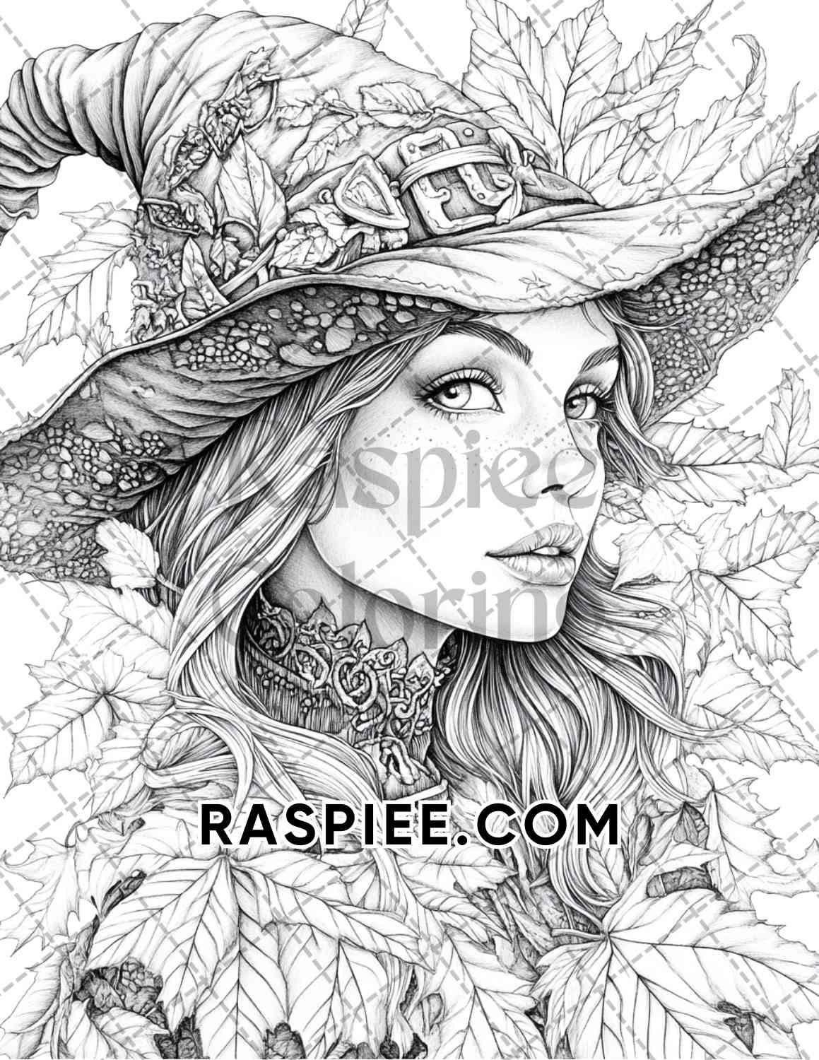 Enchanted Witches Adult Coloring Pages Printable PDF Instant Download - RASPIEE