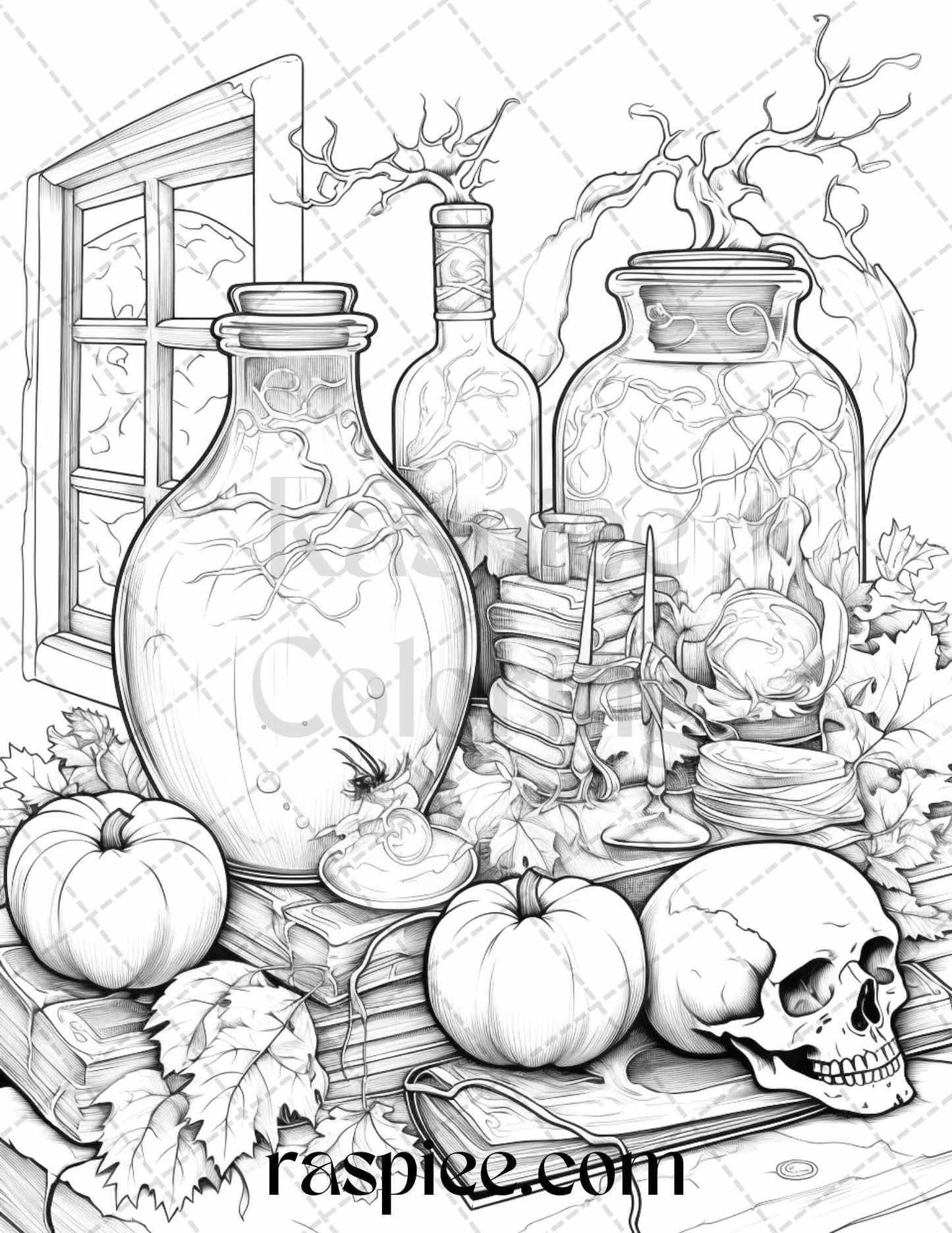 40 Mystical Magic Potions Grayscale Coloring Pages Printable for Adults, PDF File Instant Download - raspiee