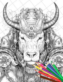 45 Steampunk Animals Grayscale Coloring Pages Printable for Adults Vol ...