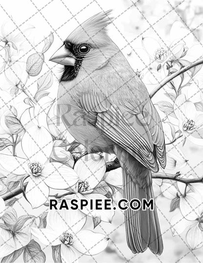 Flowers and Birds Adult Coloring Pages Printable PDF Instant Download - RASPIEE