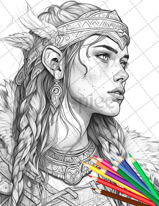 36 Viking Women Warrior Printable Coloring Pages for Adults, Nordic Cu ...