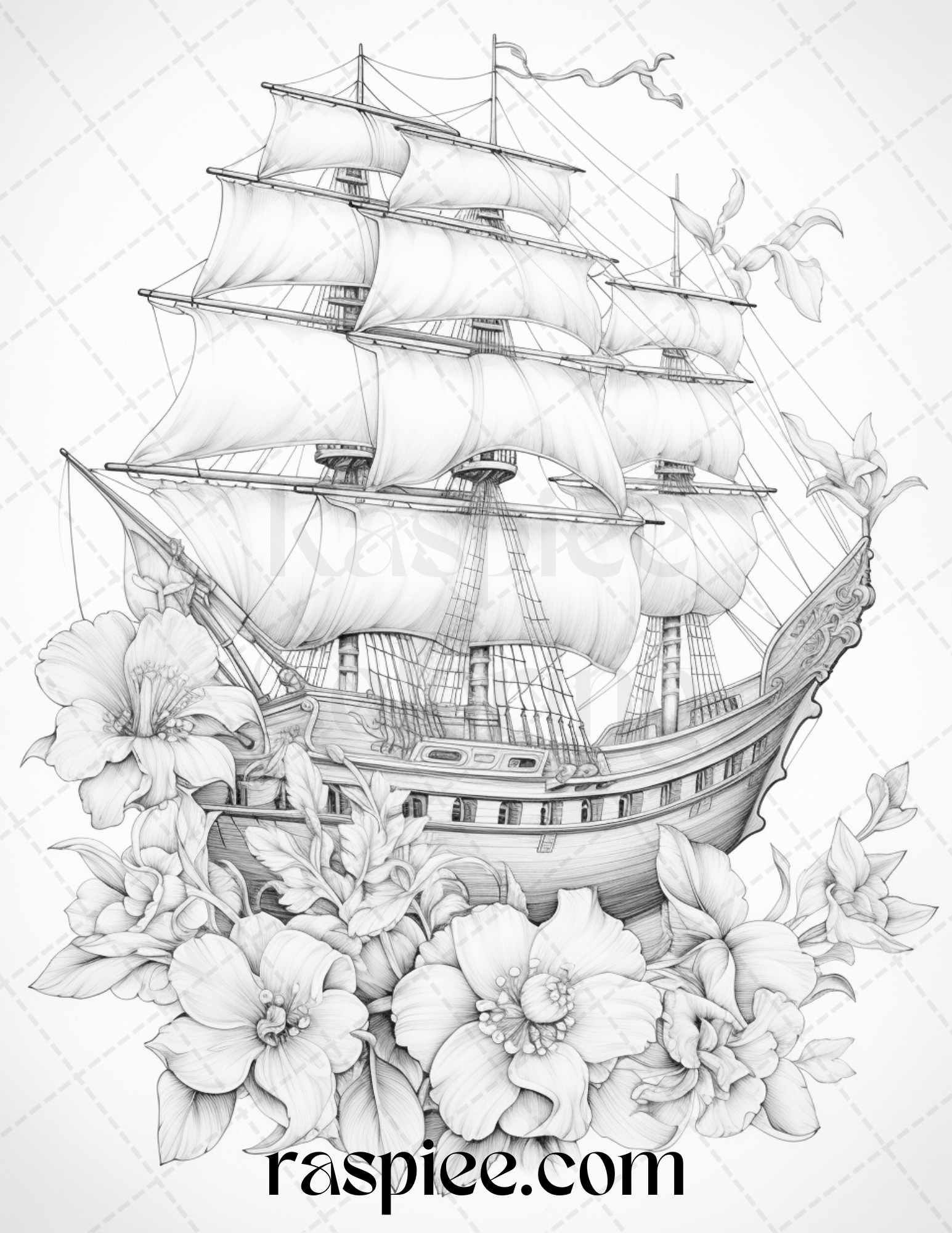 Flower Ships Coloring Page for Adults, Printable Grayscale Coloring Sheet, Relaxing Adult Coloring Activity, Stress-Relief Coloring Page, Instant Download Coloring Printable, DIY Adult Coloring Book Page, Creative Coloring for Relaxation