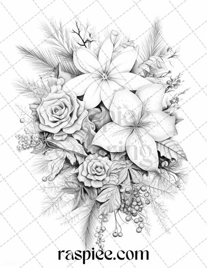 Christmas Flowers Coloring Page, Holiday Adult Coloring, Xmas Art Therapy, DIY Christmas Crafts, Relaxing Coloring Sheets, Seasonal Stress Relief, Festive Botanical Illustrations, Winter Relaxation Coloring, High-Quality Coloring Prints, Winter Coloring Pages, Xmas Coloring Pages, Christmas Coloring Pages