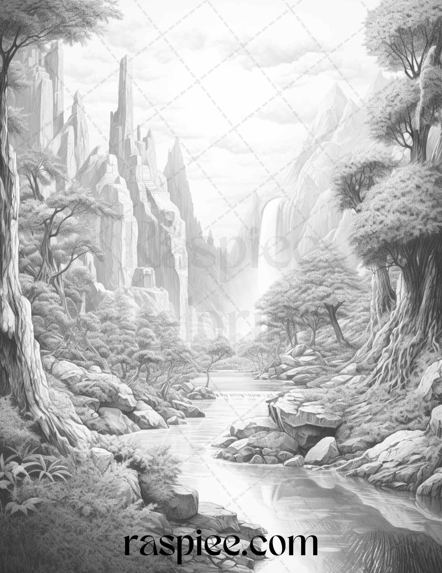 Fantasy Landscapes Coloring Pages for Adults, Relaxing Printable Coloring Sheets, DIY Adult Coloring Pages, Fantasy Landscape Printable Downloads, Mindful Coloring Activities, Detailed Grayscale Printable Art Therapy