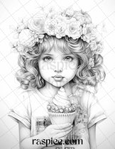 42 Adorable Girls with Ice Cream Grayscale Coloring Pages Printable fo ...