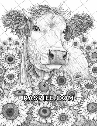 75 Animals in Flowers Grayscale Adult Coloring Pages Printable PDF Instant Download - RASPIEE