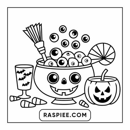 100 Bold Easy Spooky Food & Drinks Coloring Pages Printable PDF Instant Download - RASPIEE