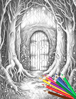 40 Magical Forest Gates Grayscale Coloring Pages Printable for Adults ...