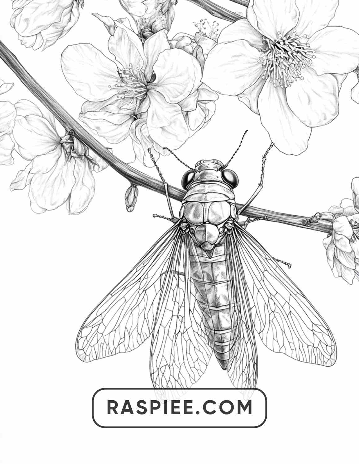 Insects and Flowers Adult Coloring Pages - RASPIEE