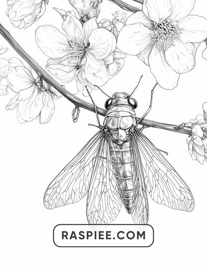 Insects and Flowers Adult Coloring Pages - RASPIEE