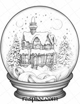 Cozy Cabin in Snow Globe Grayscale Coloring Pages Printable for Adults ...